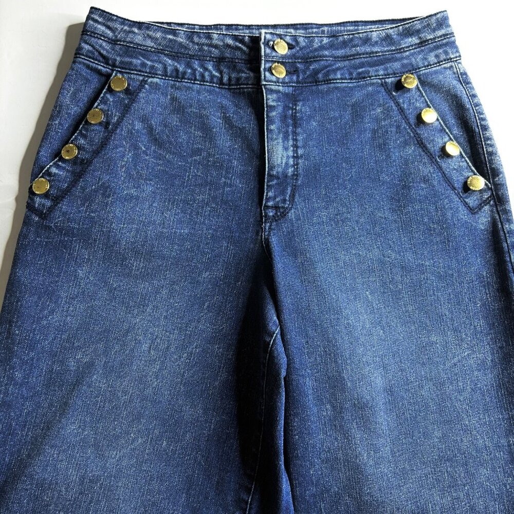 Anne Klein Women's Wide Leg Crop High Rise Blue Jean size 12 - Picture 3 of 16